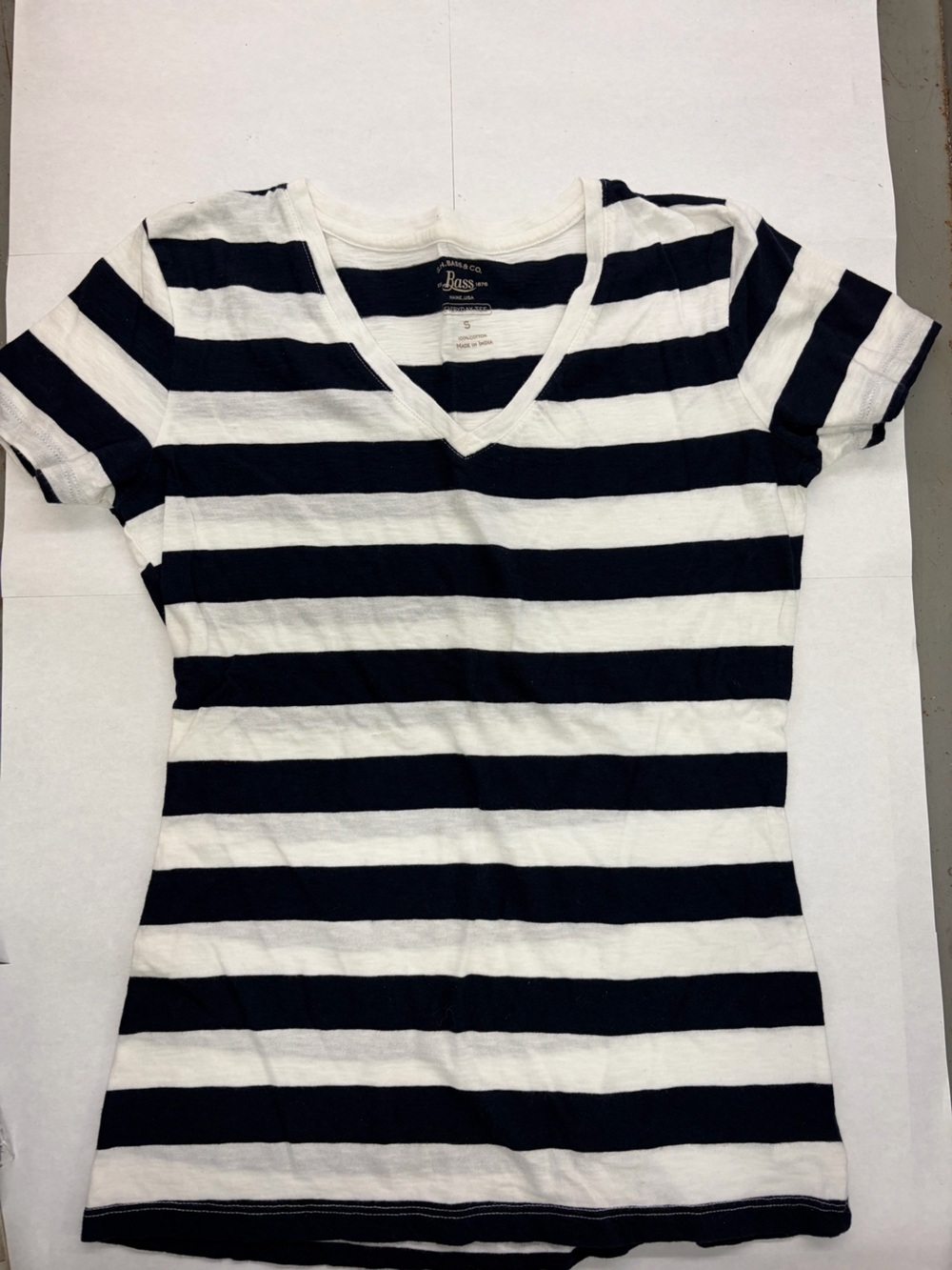 Bass Women's Striped V-Neck Tee in Navy and White
